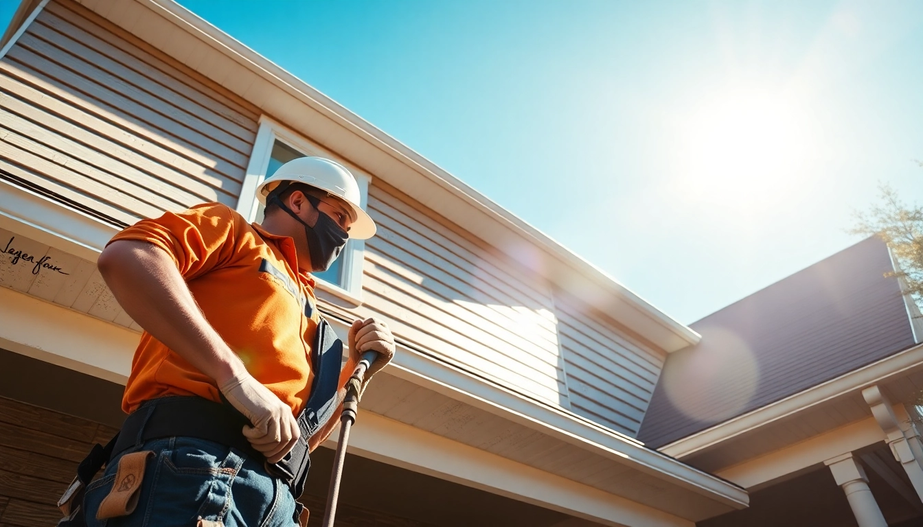 Siding contractor expertly installing durable vinyl siding on a residential home to enhance curb appeal and protection.