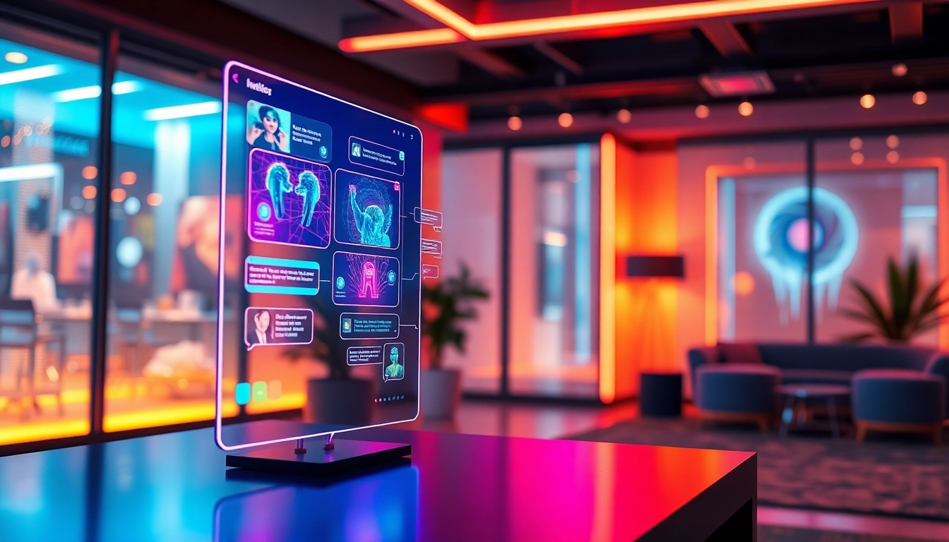Futuristic AI interface with glowing visuals and high-tech environment